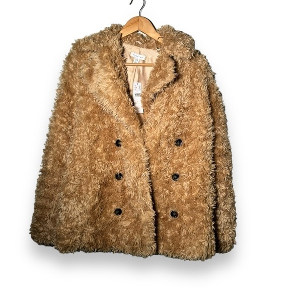 NWT Topshop camel textured teddy  coat 6 - Picture 5 of 11